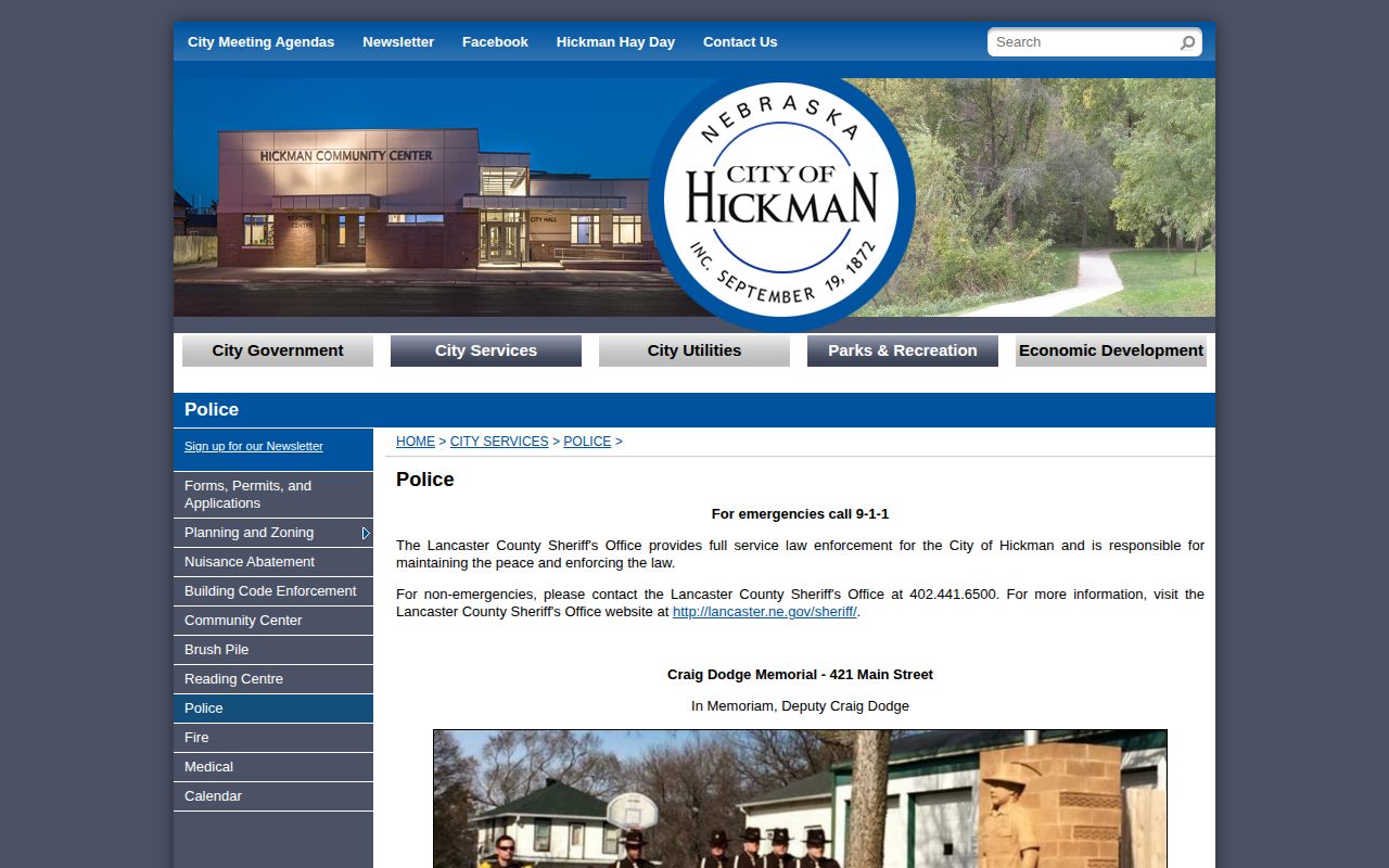 Lancaster County Hickman police and sheriff arrest-record source page