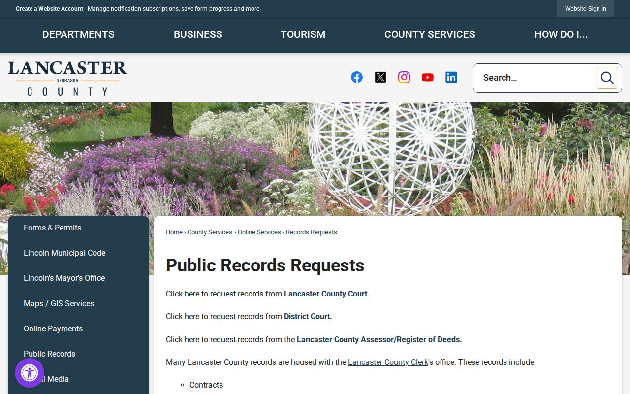 Lancaster County public records request information page