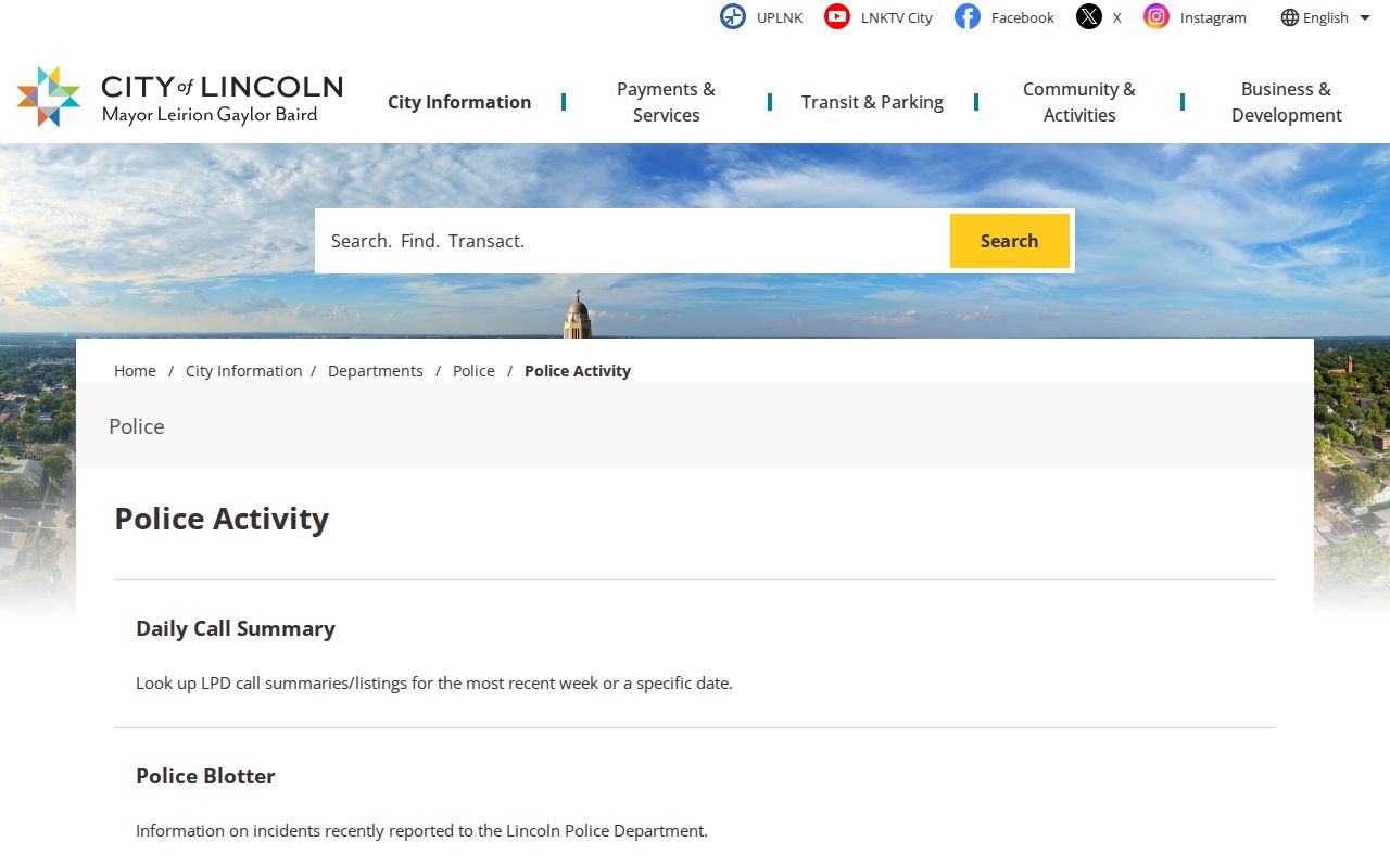 Lancaster County Lincoln Police activity and arrest-record page